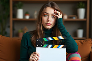 Woman Holding Movie Clapper Board in, a Beauty & Fashion Photo by Stock Shape