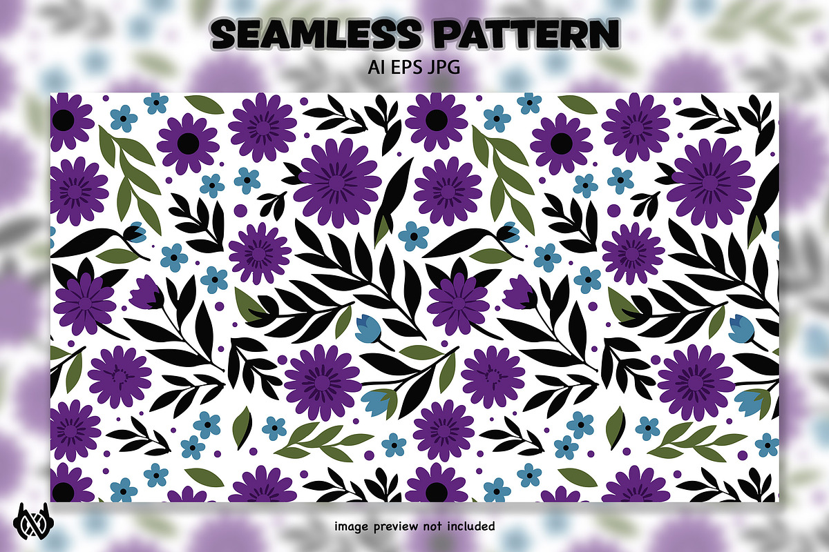 Purple and Blue Flowers - Pattern, a Pattern Graphic by NOX Labs