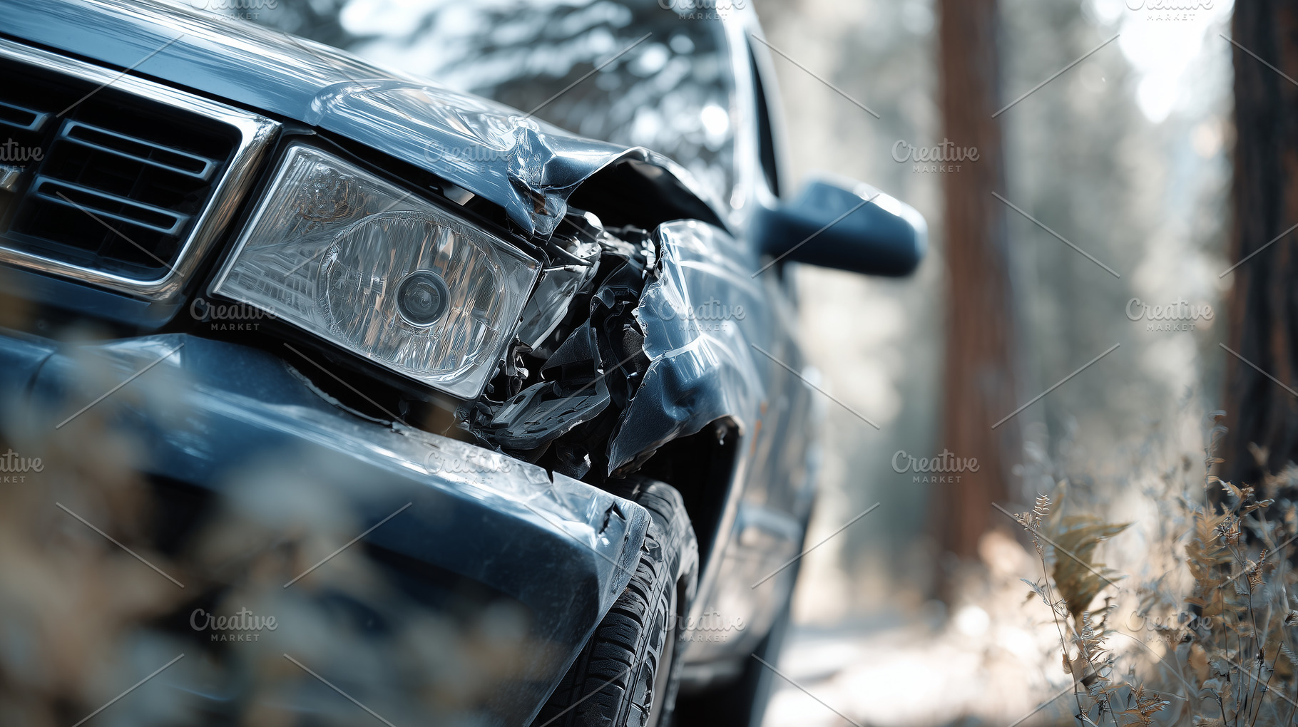 Close up of a car with severe damage, a Transportation Photo by MistyDay