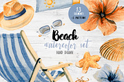 Watercolor Beach Set Clip Art, an Illustration by Sha1nee (Thumbnail 1 of 6)