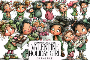 Valentine Holiday Girl Clipart, an Illustration by Daily.Designs