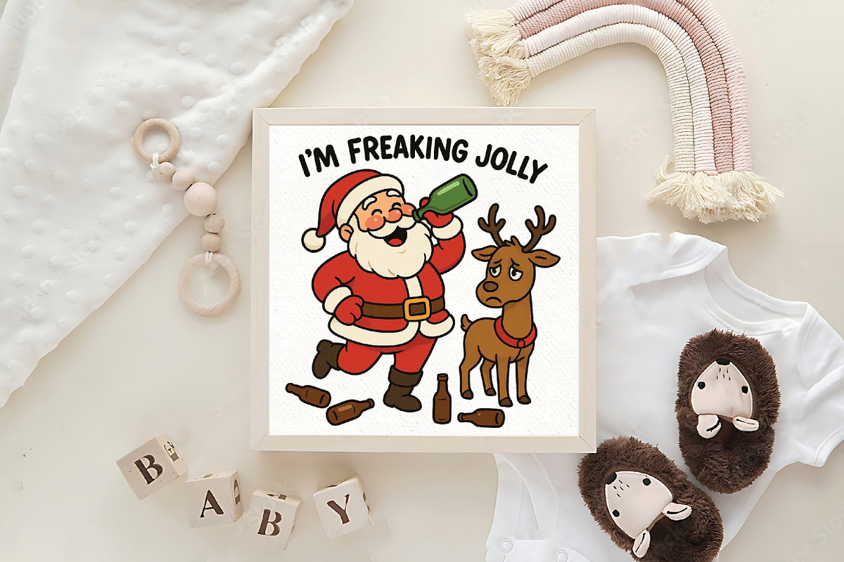 Funny Drunk Santa and Reindeer PNG, an Illustration by CraftArtStudio (Photo 4 of 4)
