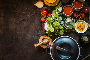 Food background with cooking pot stock photo containing background and cast