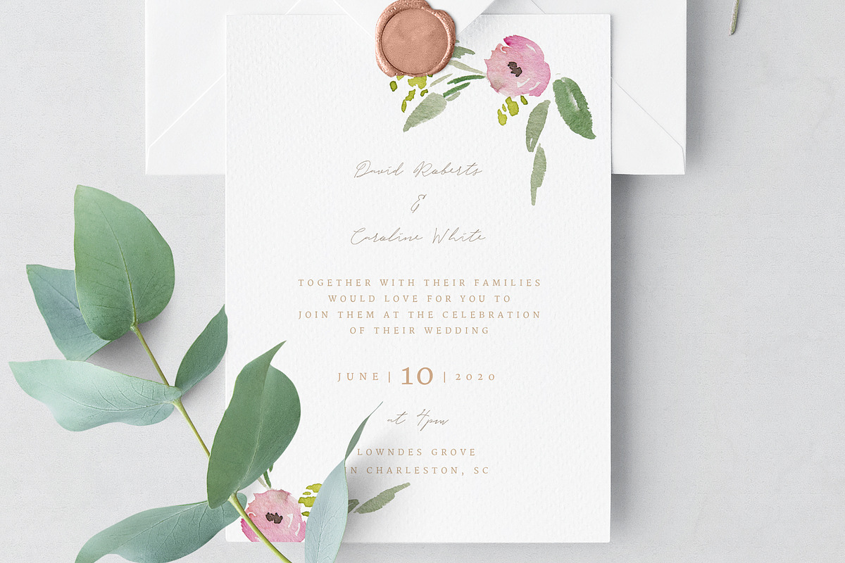 Floral Wedding Invitation Suite, a Stationery Template by By Stephanie Design (Photo 2 of 6)