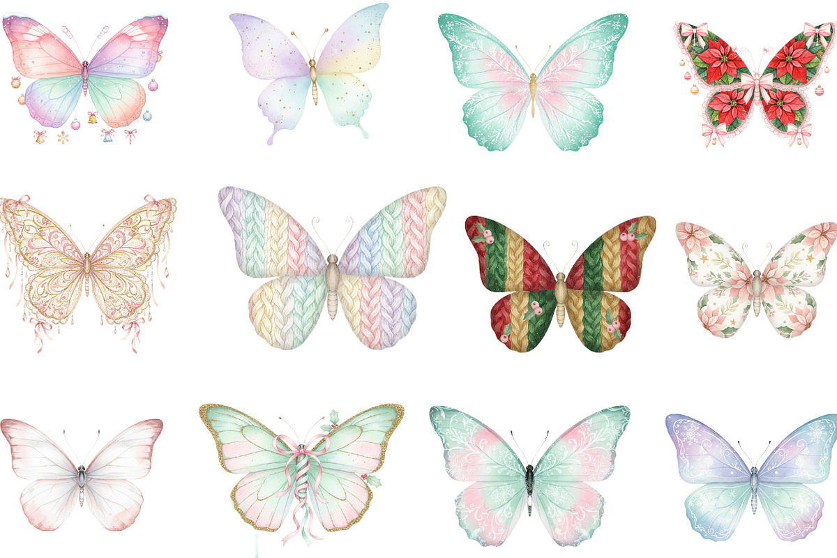 Coquette Christmas Butterfly Clipart, an Illustration by Designking (Photo 2 of 5)