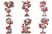 Whimsical Valentine Flamingo Clipart, an Illustration by Black Bird Studio (Thumbnail 3 of 6)