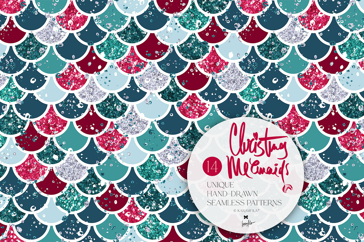 Christmas Mermaids Seamless Patterns, a Pattern Graphic by KaramfilaS (Photo 6 of 19)