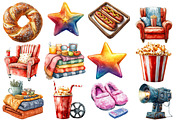 Watercolor Movie Night Clipart, an Illustration by Designworld (Thumbnail 4 of 8)
