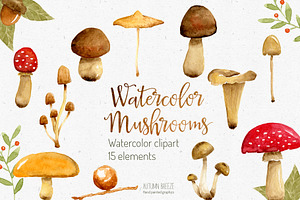 Watercolor Mushroom Clipart