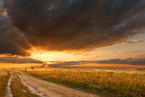 Sunset summer landscape stock photo containing sunset and sunlight