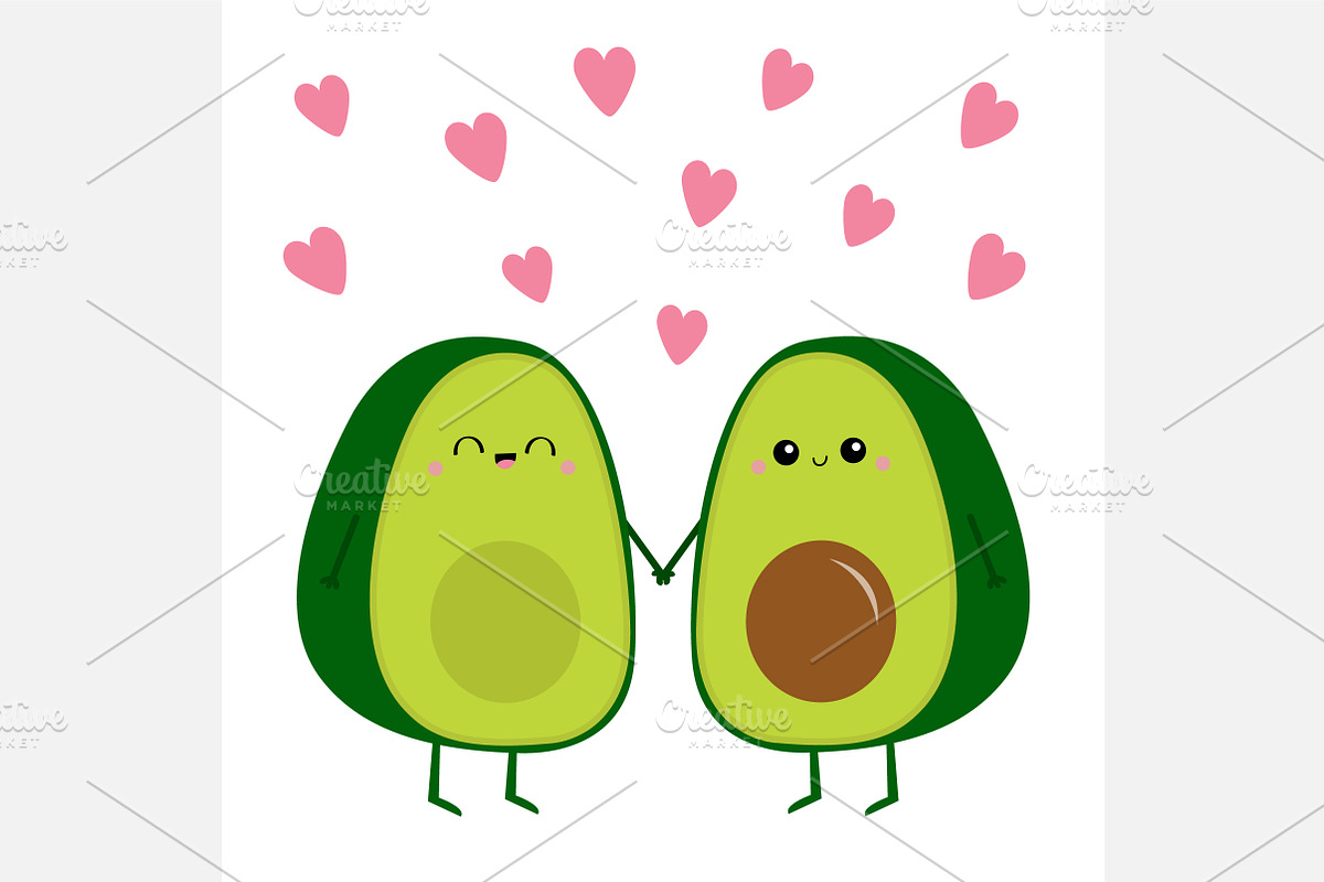 Cute kawaii avocado happpy family, a Food Illustration by Worldofvector (Photo 1 of 3)