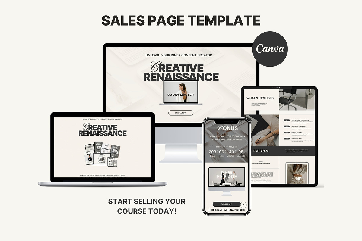 Course Sales Page Canva, a Landing Page Template by Studio Suvelle (Photo 1 of 7)