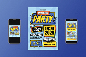 Blue Comic Countdown Party Flyer Set, a Flyer Template by Aiyari Graphic
