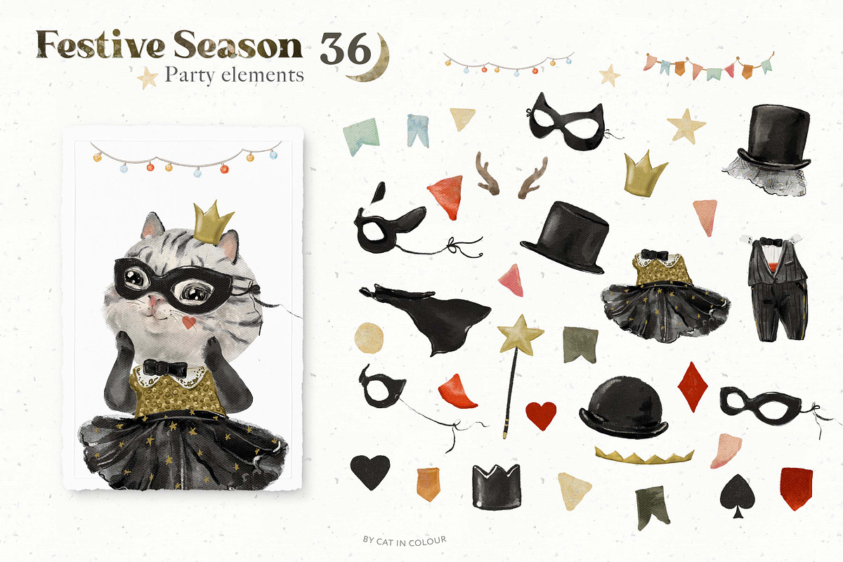 Festive Season. Cute Cats & Rabbits, an Animal Illustration by Cat In Colour (Photo 5 of 16)