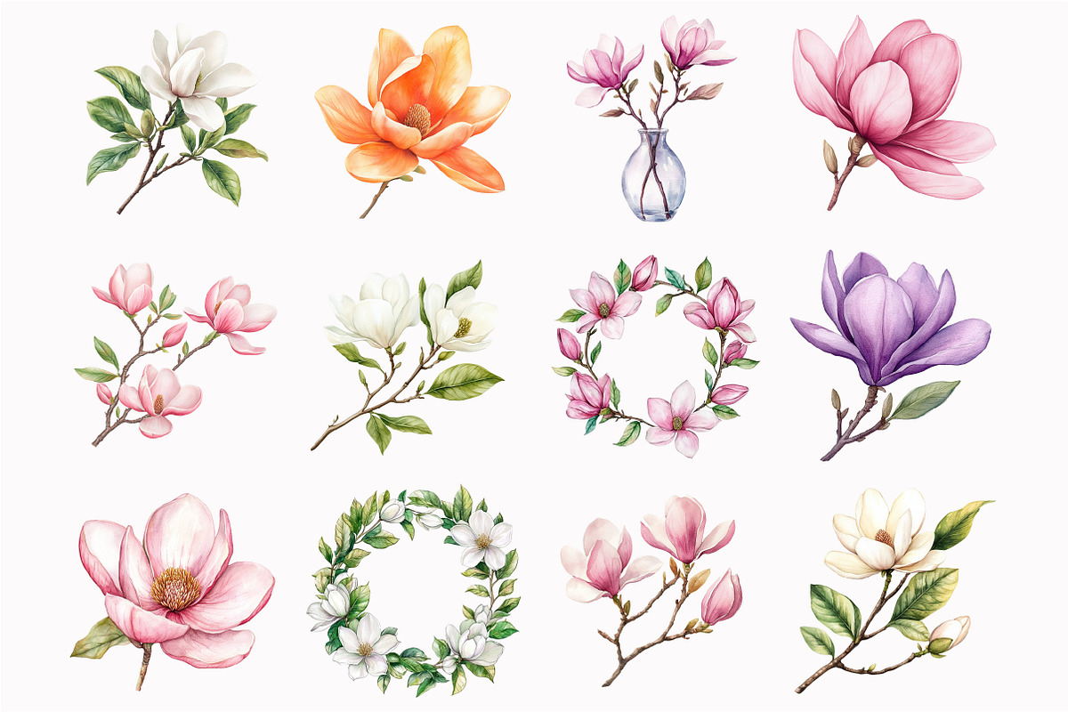 Watercolor Magnolia Flower Clipart, an Illustration by Design Market (Photo 4 of 5)