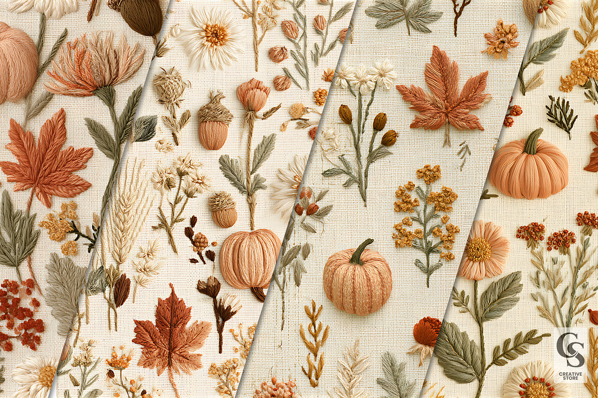 Cottagecore Autumn Embroidery Paper, a Pattern Graphic by Creative Store (Photo 2 of 5)