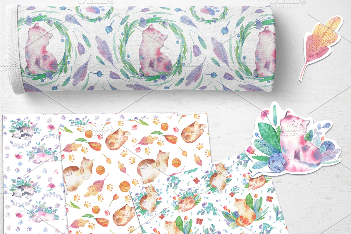 Watercolor Cute Cats clipart, a Graphic by StasyArt
