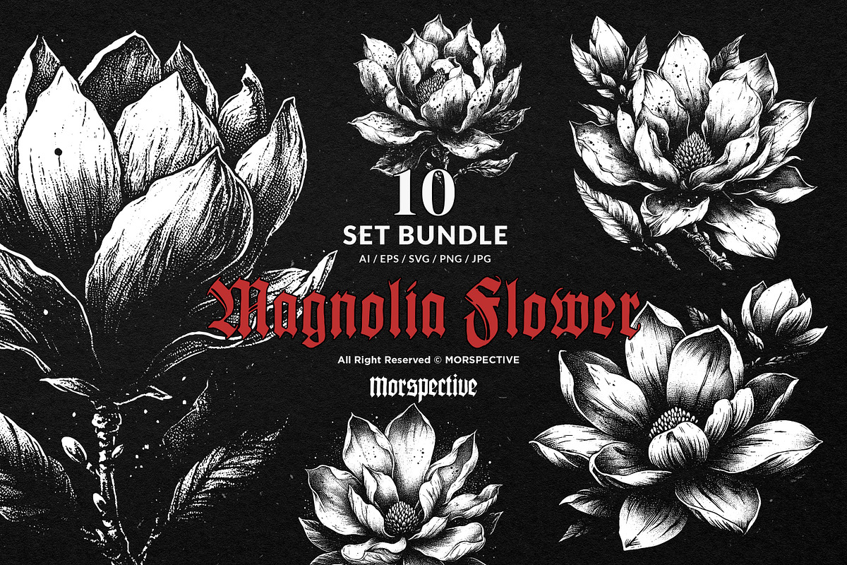 10 Bundle Dark Art Magnolia Flower, an Illustration by Morspective (Photo 1 of 7)