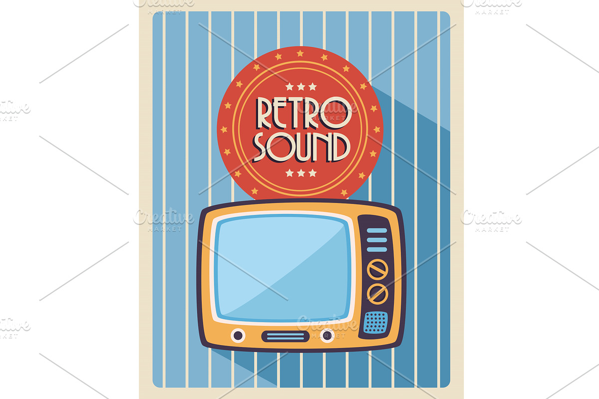 tv retro sound style template, an Object Illustration by studiogstock