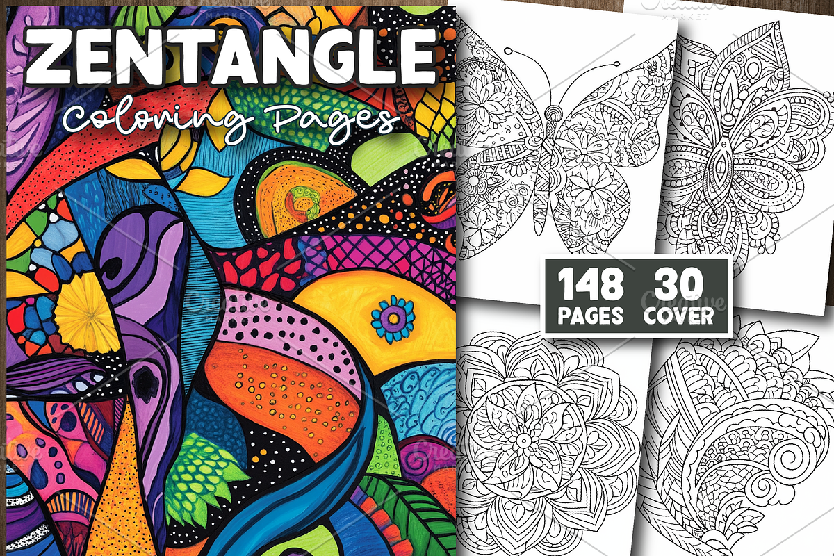 Zentangle Coloring Pages For Adults, a Decorative Illustration by Design Station (Photo 1 of 3)