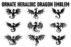Ornate Heraldic Dragon Emblem, an Illustration by Creativeshirt
