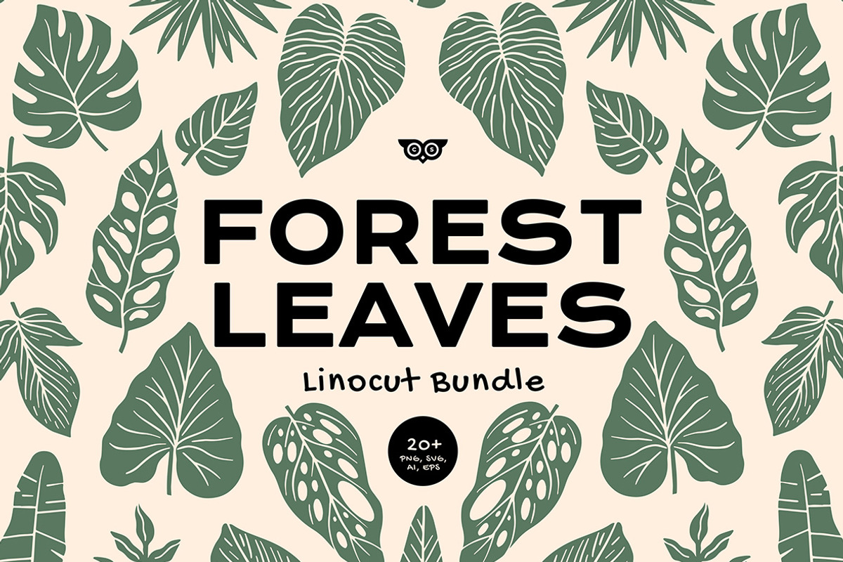 Forest Leaves Linocut Bundle, an Illustration by ClayStudio (Photo 1 of 8)