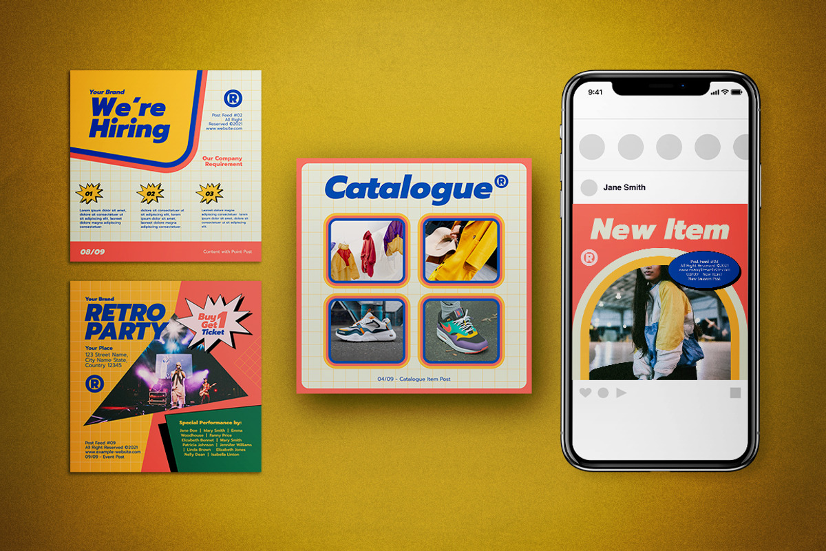 Retrowave 90s Social Media Pack, a Social Media Template by The Good Store (Photo 2 of 4)