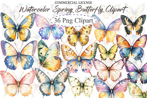 Watercolor Spring Butterfly Clipart, an Animal Illustration by designcity5