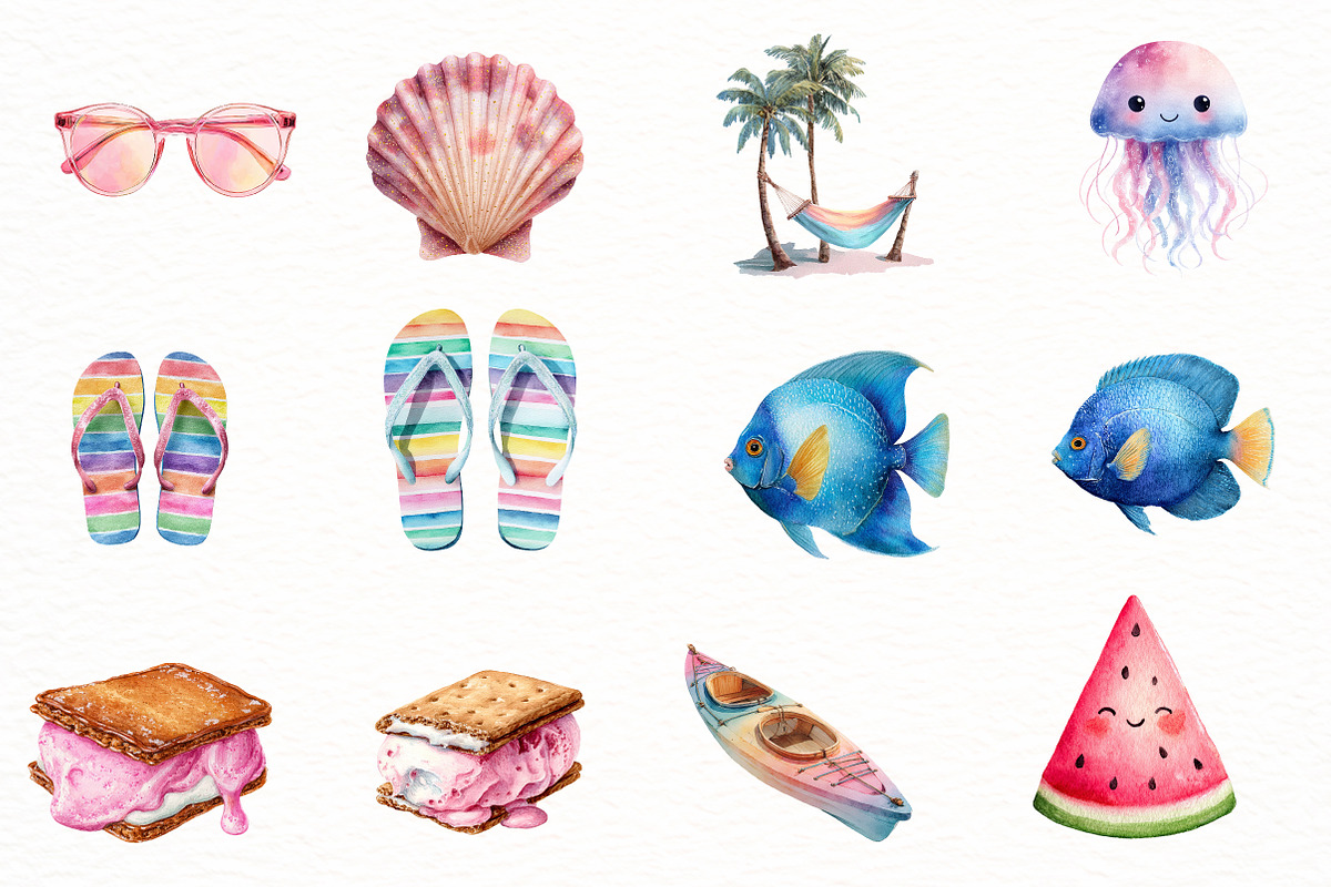 Watercolor Summer Clipart, an Illustration by Designworld (Photo 3 of 5)
