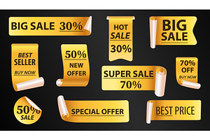 Golden sale stickers set, a Decorative Illustration by Yayasya