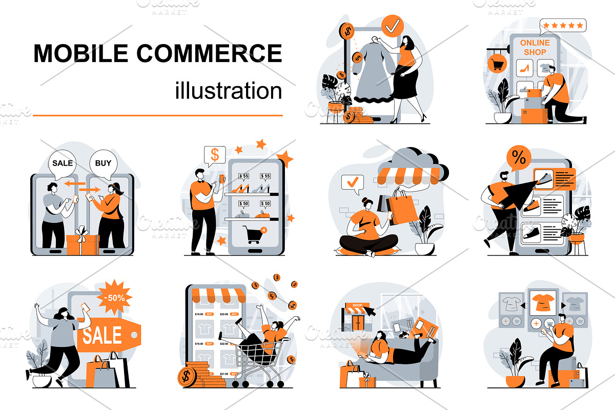 Mobile Commerce Web Illustrations, a Templates & Theme by alexdndz