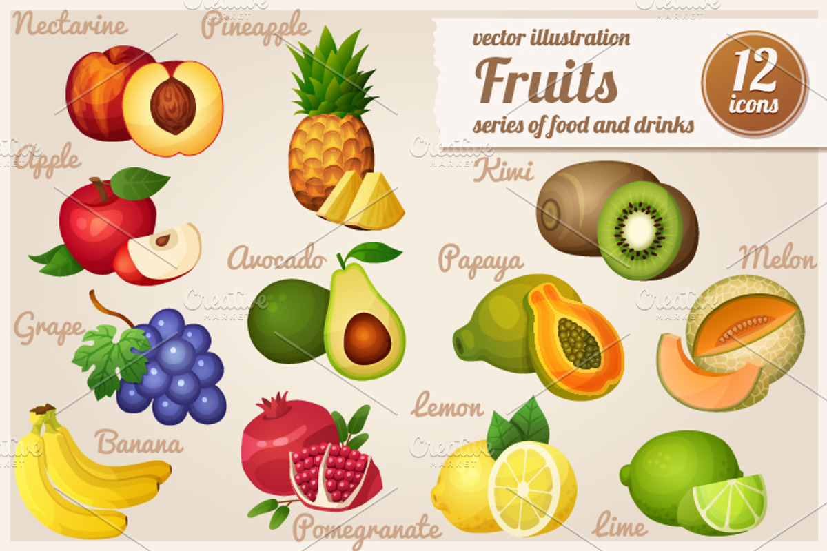 Set of food icons. Fruits.