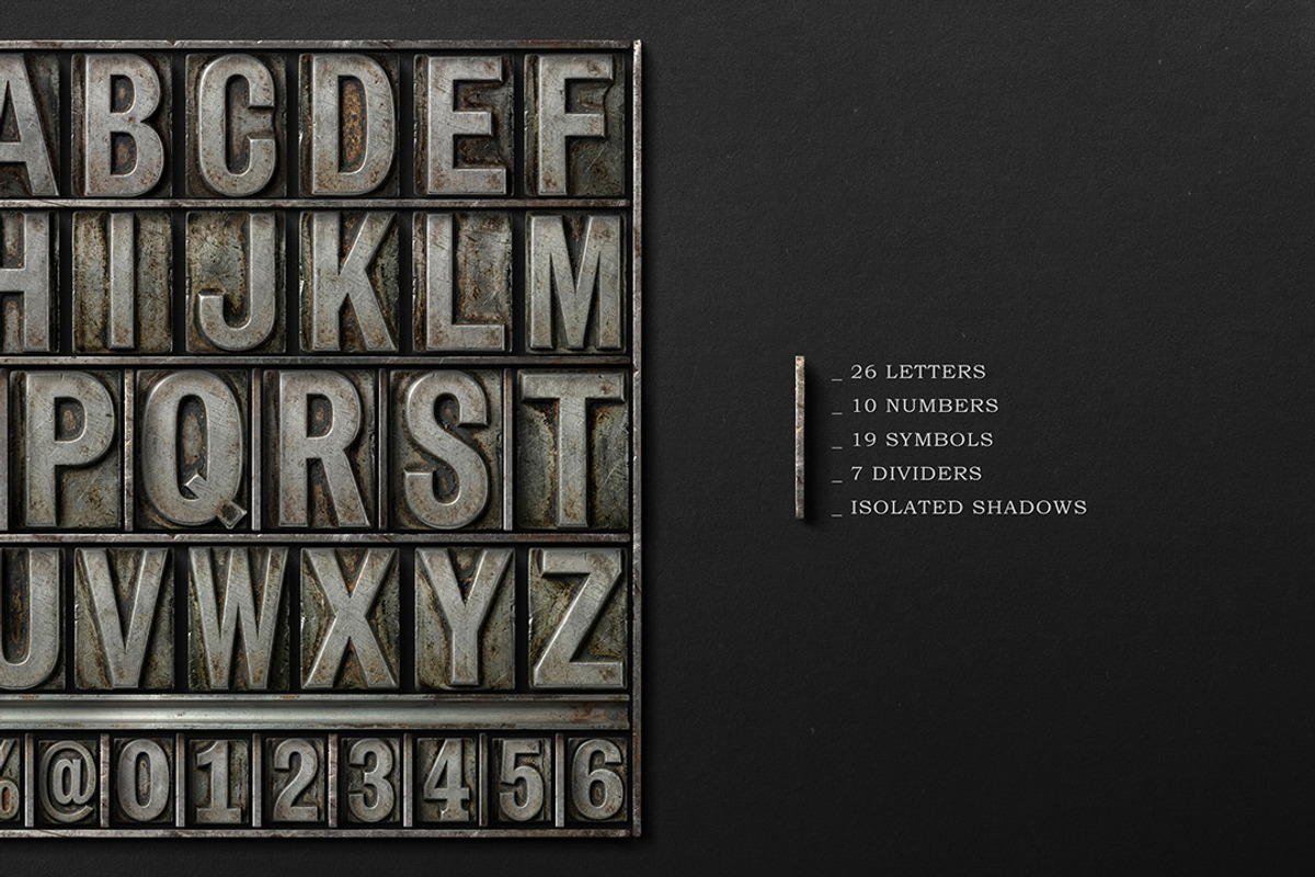 Metal Letterpress Alphabet & Numbers, a Mockup by Avelina Studio (Photo 4 of 5)