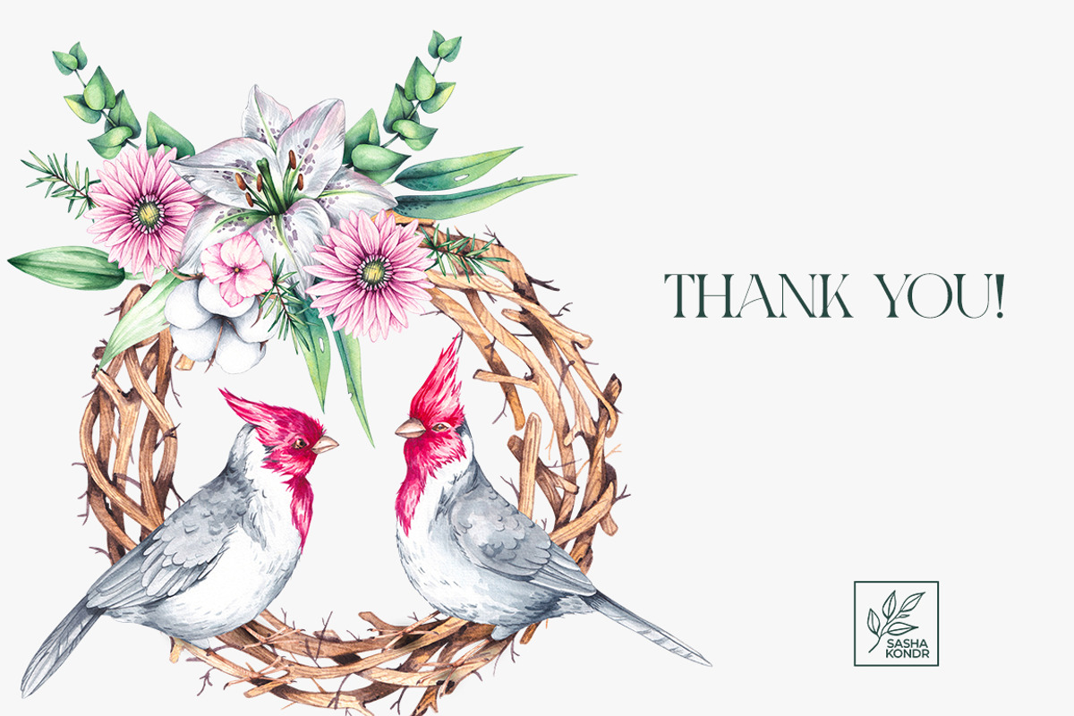 Birds in Bloom Watercolor Floral set, an Animal Illustration by SashaKondr (Photo 17 of 17)