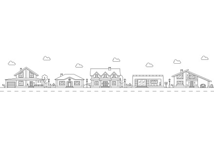 Neighborhood line art, city houses, an Object Illustration by Vector Tradition
