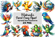 Watercolor parrot crazy Clipart, an Illustration by Daily.Designs (Thumbnail 1 of 5)