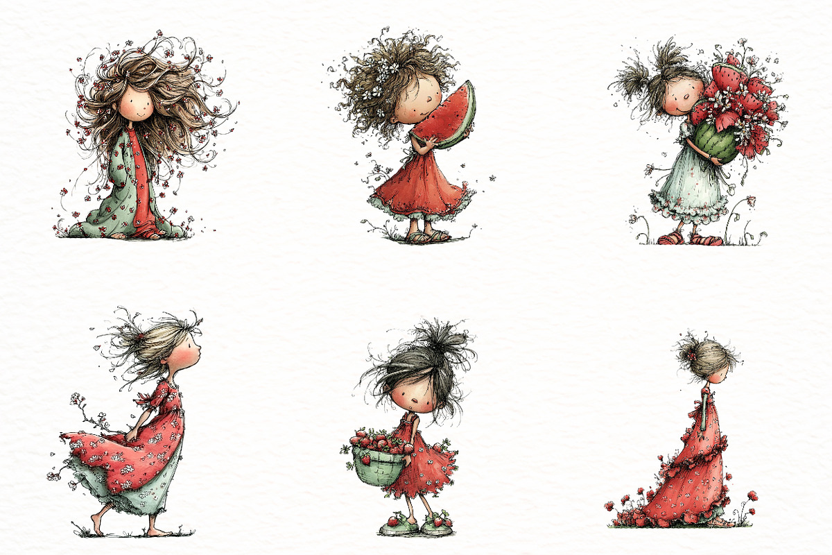 Whimsical summer girl Clipart, an Illustration by Designworld (Photo 3 of 6)