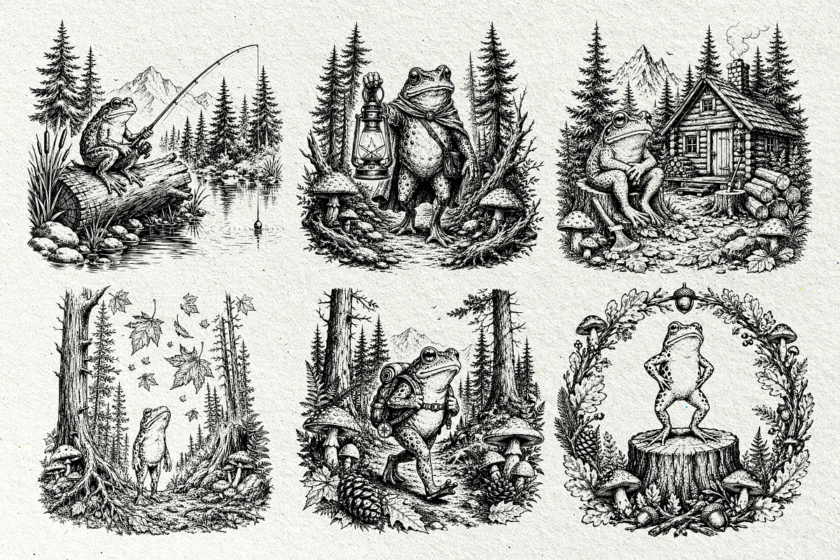 Woodland Frog Engraving Bundle, an Animal Illustration by DENIDigitalArtSudio (Photo 4 of 7)