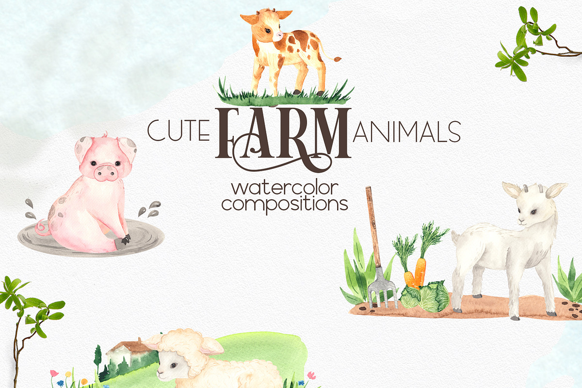 Watercolor Farm Animals, an Object Graphic by Ana-Sakuta (Photo 2 of 20)