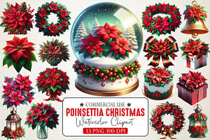 Poinsettia Christmas Watercolor Art, an Illustration by RobertsArt