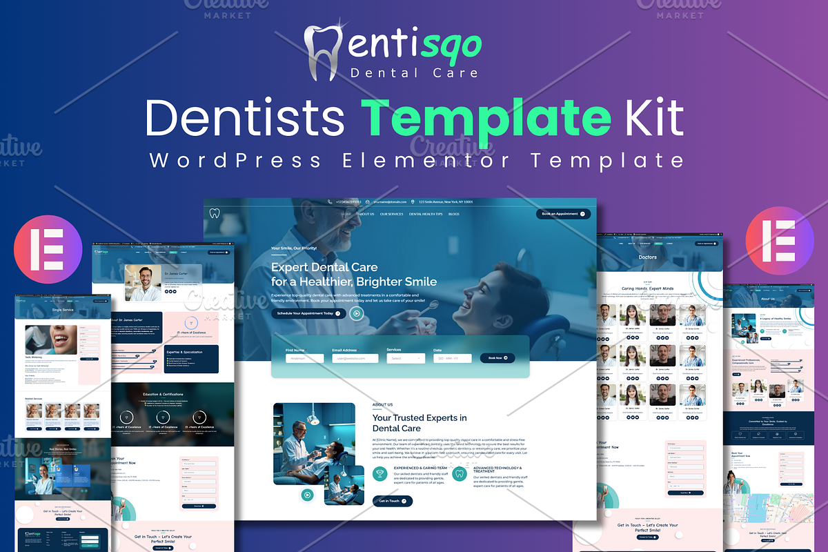 Dentisqo Dental Elementor Kit, a WordPress Template by AwaisTheTechie (Photo 1 of 2)