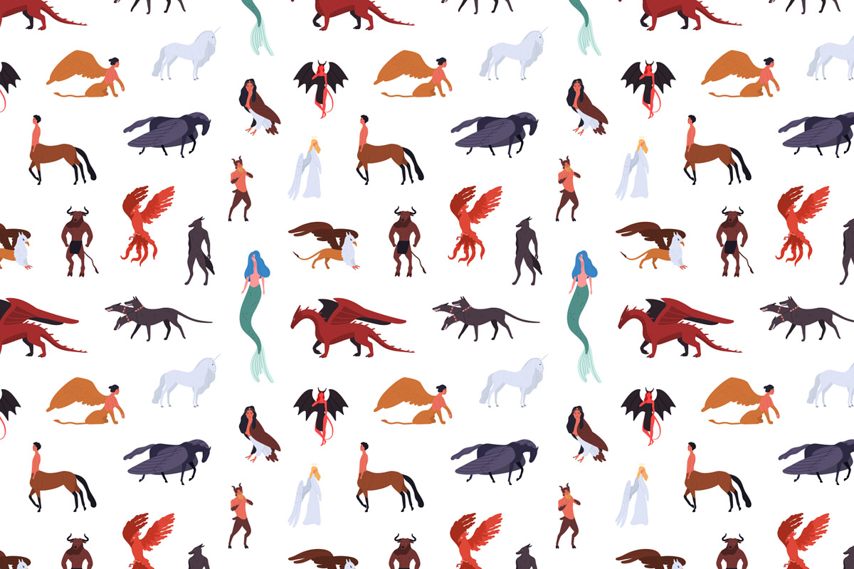 Mythical creatures seamless, a Pattern Graphic by Good Studio