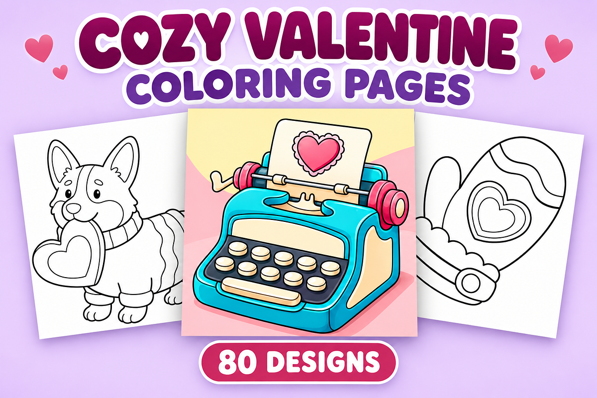 Cozy Valentine Coloring Pages Vol. 1, a Seasonal Illustration by Inkivelle Studio (Photo 1 of 3)