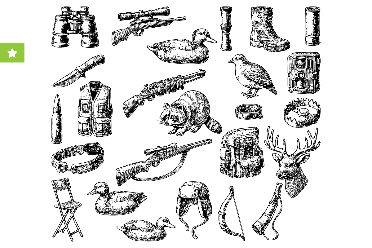 Hunting Gear Vintage Set, an Object Graphic by RT Studio (Photo 1 of 4)