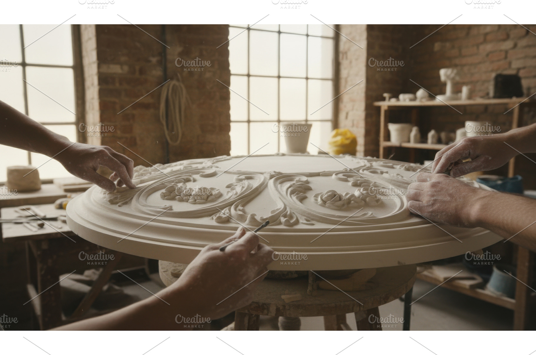Artisans working on large ornate, an Architecture Photo by Igor Tichonow