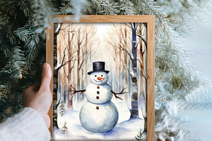 Watercolor Snowmen Clipart Pack