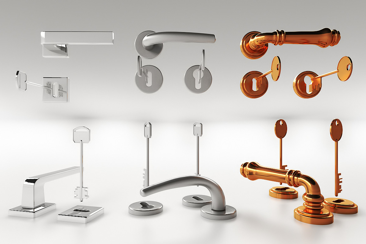 HANDLES SET with key, a Furniture 3D Model by www.3factory.it (Photo 1 of 5)