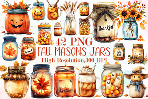 Fall Masons Jars Clipart, an Illustration by Sublimation Artist