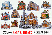 Winter Shop Buildings Clipart Bundle, an Object Graphic by FiveStarCrafting (Thumbnail 1 of 13)