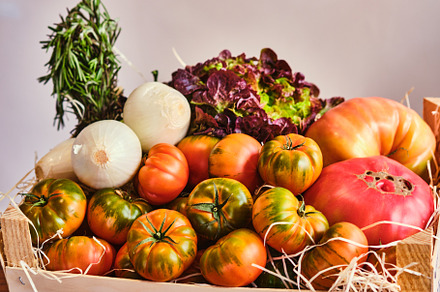Wooden box with winter vegetables